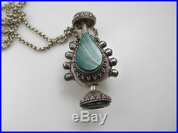 Neat Large Vintage Perfume Bottle Necklace Intaglio Malachite Sterling Silver