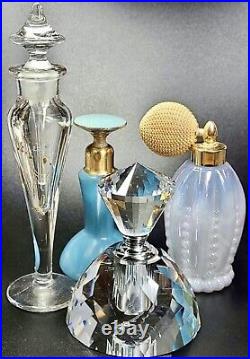 OLEG CASSINI Multi Faceted Vintage Crystal Perfume Bottle with Glass Dauber RARE