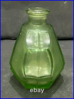 Old Vintage Rare Unique Design Victorian Cut Green Glass Perfume Bottle