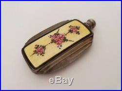 Old Vintage Sterling Silver Guilloche Enameled Perfume Bottle with Dauber