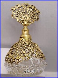 Ormolu Gold Filigree Crystal Perfume Bottle vintage 1950s