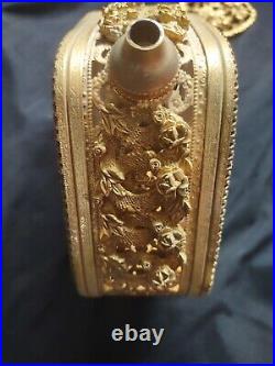 Ormolu Large Cherub Perfume Bottle with Amber Glass Gold Gilt Vintage