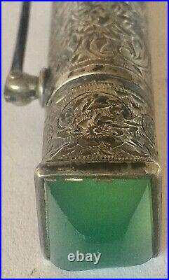 Ornate Antique Silver & Cabochon Perfume Bottle Amazing Detail Circa 1880