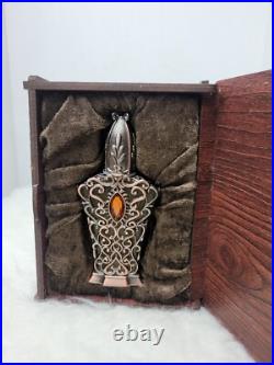 Ornate Filigree Perfume Bottle FULL of Fragrance with Wood Display Box Vintage