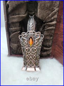Ornate Filigree Perfume Bottle FULL of Fragrance with Wood Display Box Vintage