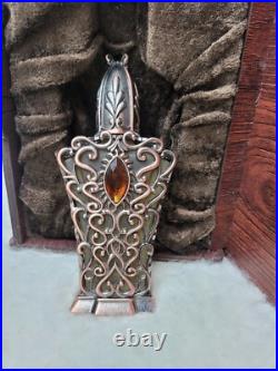 Ornate Filigree Perfume Bottle FULL of Fragrance with Wood Display Box Vintage