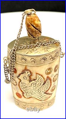 PRETTY VINTAGE CHINESE SILVER & CHINA BONE PERFUME BOTTLE c1950 v/good