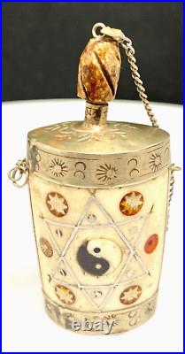 PRETTY VINTAGE CHINESE SILVER & CHINA BONE PERFUME BOTTLE c1950 v/good
