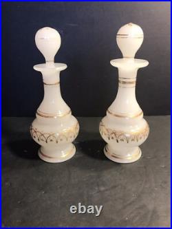 Pair Of Antique Opaline Glass Prefume/ Scent Bottle. France, 1900/ Gilding Decor