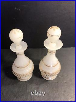 Pair Of Antique Opaline Glass Prefume/ Scent Bottle. France, 1900/ Gilding Decor