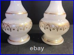 Pair Of Antique Opaline Glass Prefume/ Scent Bottle. France, 1900/ Gilding Decor
