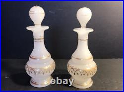 Pair Of Antique Opaline Glass Prefume/ Scent Bottle. France, 1900/ Gilding Decor