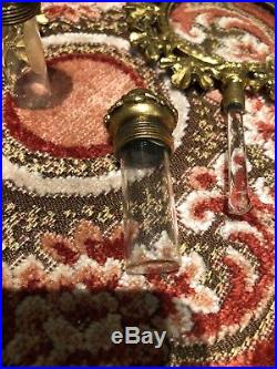 Pair Of Large Vintage Gold Gilt Filagree Ormolu Perfume Bottles 11 Tall