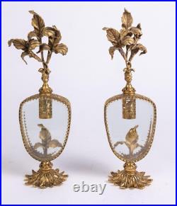 Pair Vintage Beveled Glass French Ornolu Filigree 12Perfume Bottles Rococo