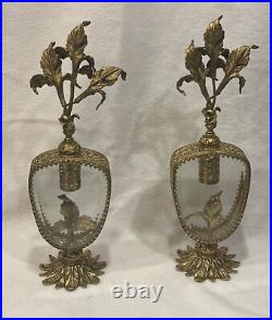 Pair Vintage Beveled Glass French Ornolu Filigree 12Perfume Bottles Rococo