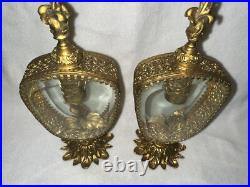 Pair Vintage Beveled Glass French Ornolu Filigree 12Perfume Bottles Rococo
