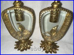 Pair Vintage Beveled Glass French Ornolu Filigree 12Perfume Bottles Rococo