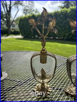 Pair Vintage Beveled Glass Italian Ornolu Filigree 12Perfume Bottles Rococo Pair Vintage Beveled Glass Italian Ornolu Filigree 12Perfume Bottles Rococo