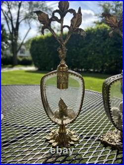Pair Vintage Beveled Glass Italian Ornolu Filigree 12Perfume Bottles Rococo Pair Vintage Beveled Glass Italian Ornolu Filigree 12Perfume Bottles Rococo