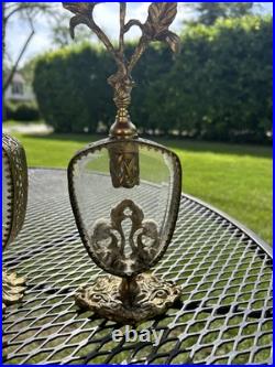 Pair Vintage Beveled Glass Italian Ornolu Filigree 12Perfume Bottles Rococo Pair Vintage Beveled Glass Italian Ornolu Filigree 12Perfume Bottles Rococo