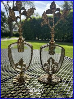 Pair Vintage Beveled Glass Italian Ornolu Filigree 12Perfume Bottles Rococo Pair Vintage Beveled Glass Italian Ornolu Filigree 12Perfume Bottles Rococo