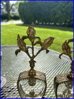 Pair Vintage Beveled Glass Italian Ornolu Filigree 12Perfume Bottles Rococo Pair Vintage Beveled Glass Italian Ornolu Filigree 12Perfume Bottles Rococo