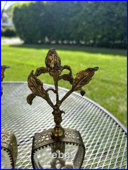 Pair Vintage Beveled Glass Italian Ornolu Filigree 12Perfume Bottles Rococo Pair Vintage Beveled Glass Italian Ornolu Filigree 12Perfume Bottles Rococo