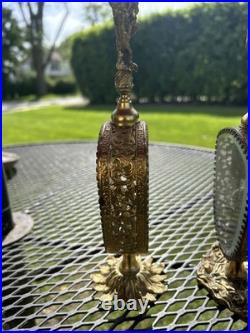 Pair Vintage Beveled Glass Italian Ornolu Filigree 12Perfume Bottles Rococo Pair Vintage Beveled Glass Italian Ornolu Filigree 12Perfume Bottles Rococo