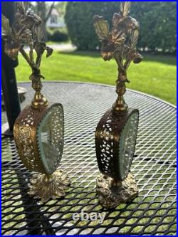 Pair Vintage Beveled Glass Italian Ornolu Filigree 12Perfume Bottles Rococo Pair Vintage Beveled Glass Italian Ornolu Filigree 12Perfume Bottles Rococo