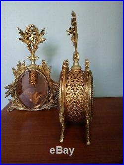 Pair Vintage Perfume Bottles Cherub Ormolu French Style Filagree Vanity Set