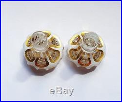 Pair Vintage White Overlay Cut to Clear Glass Scent Perfume Bottles with Gold