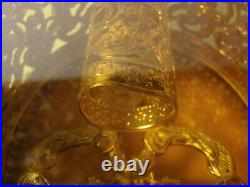 Pair Vtg Ormolu Filigree Amber Glass Perfume Bottle with Plastic Cabochon Flower