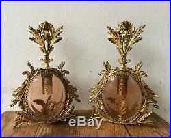Pair of 2 Vintage Gold Ormolu Filigree Angel Cherub PERFUME BOTTLES Vanity Set