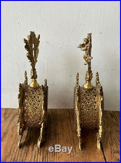 Pair of 2 Vintage Gold Ormolu Filigree Angel Cherub PERFUME BOTTLES Vanity Set