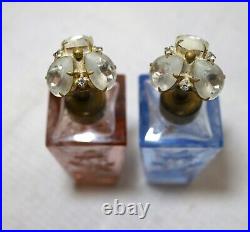 Pair of 2 vintage crystal glass perfume bottle rose brass stone atomizer bottle