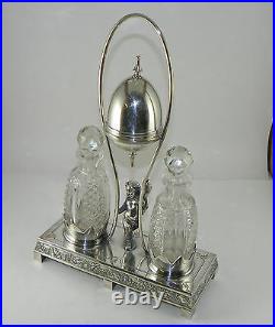 Pair of Antique Perfume Bottles Jewelry Casket Cherub Silverplate by Meriden