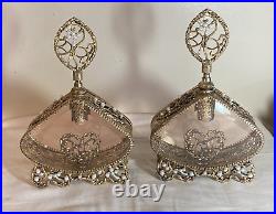 Pair of Ornate Ormulu Perfume Bottles Glass/Brass Pearls with Daubers 10