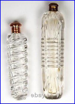Pair of Two (2) Antique French Perfume flasks, Bottles, 18k Gold Cap, c. 1800