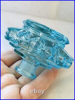 Pair of Vintage Aqua Blue Crystal Clear Czech Perfume Bottles Stopper Labels