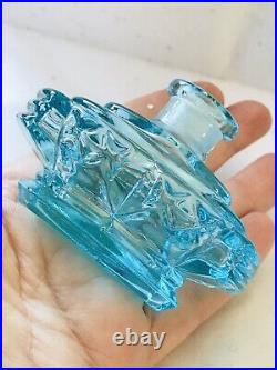 Pair of Vintage Aqua Blue Crystal Clear Czech Perfume Bottles Stopper Labels