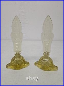 Pair of Vintage Czech Perfume Bottles Yellow Amber Art Deco Style
