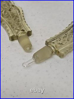 Pair of Vintage Czech Perfume Bottles Yellow Amber Art Deco Style