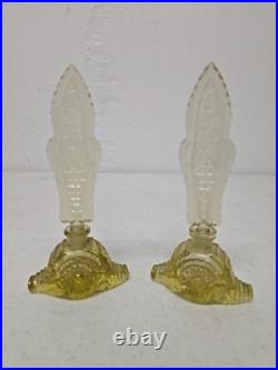 Pair of Vintage Czech Perfume Bottles Yellow Amber Art Deco Style