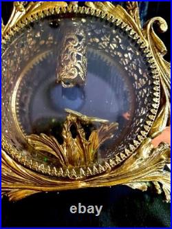 Pair of Vintage Ormolu Gold Filigree Cherub and Dove Perfume Bottles