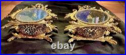 Pair of Vintage Ormolu Gold Filigree Cherub and Dove Perfume Bottles