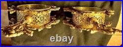 Pair of Vintage Ormolu Gold Filigree Cherub and Dove Perfume Bottles