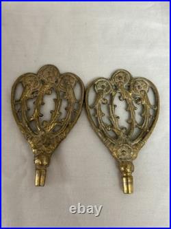 Pair of Vtg Ormolu Gold Metal Floral Filigree Perfume Bottles Hollywood Regency