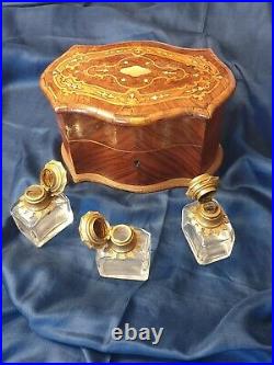 Palais Royal French Kingwood Three Scent Perfume Bottle Casket 19th Century