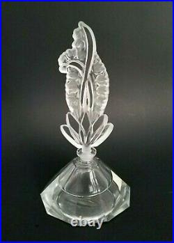 Perfume Bottle Czech Glass Floral Stopper Vintage 7.5 Art Deco Crystal Flowers