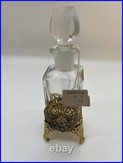 Perfume Bottle & Stopper Dabber Ormolu Carrier 24 KT Gold Plate Vintage